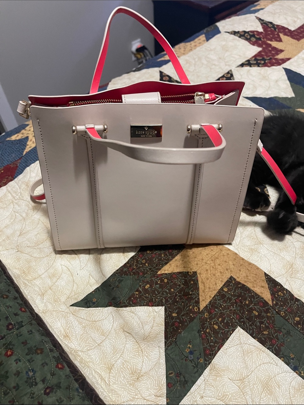 kate spade Cream Tote with Pink Trim